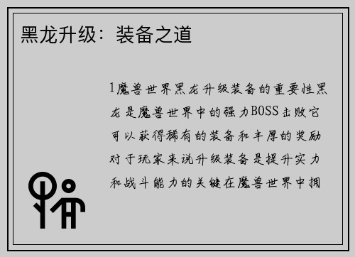 黑龙升级：装备之道