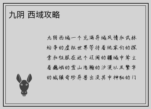 九阴 西域攻略